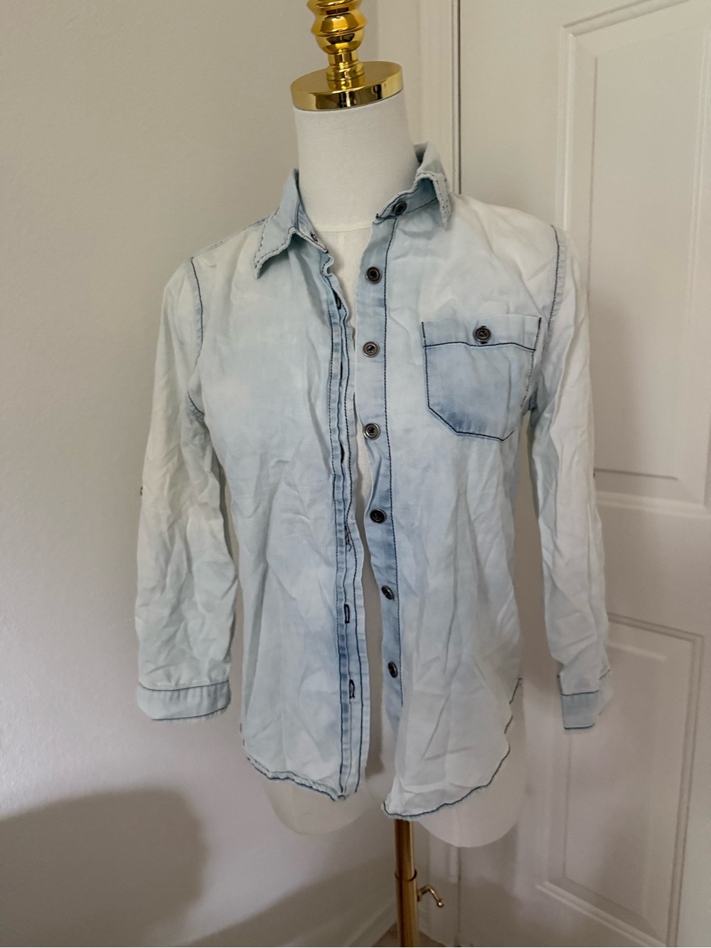 mine Light Blue Washed Denim-Style Button Down Shirt